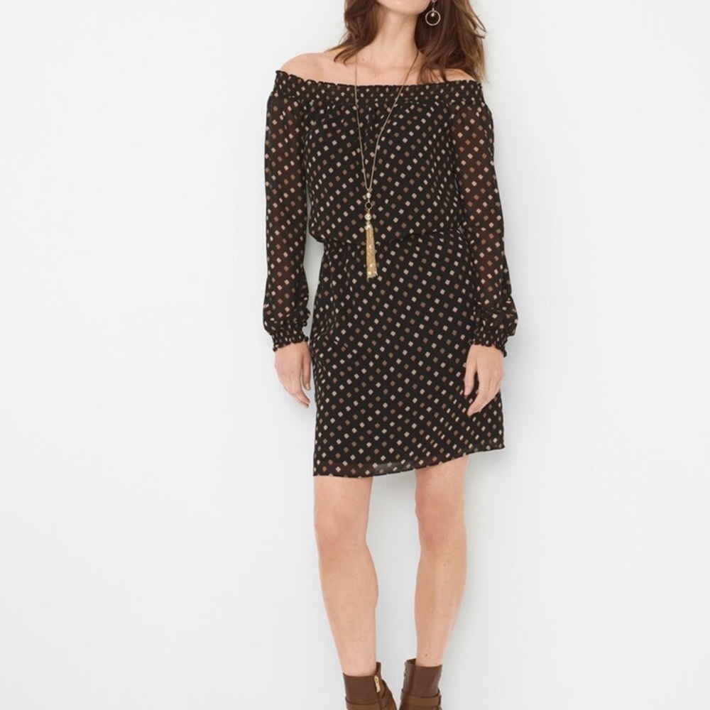 WHBM Off the Shoulder Long Sleeve Dress in Black, Size XS/S